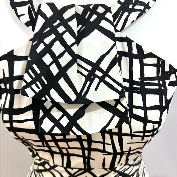 Eliza J black and white abstract print cotton high neck career dress size small - Picture 3 of 6